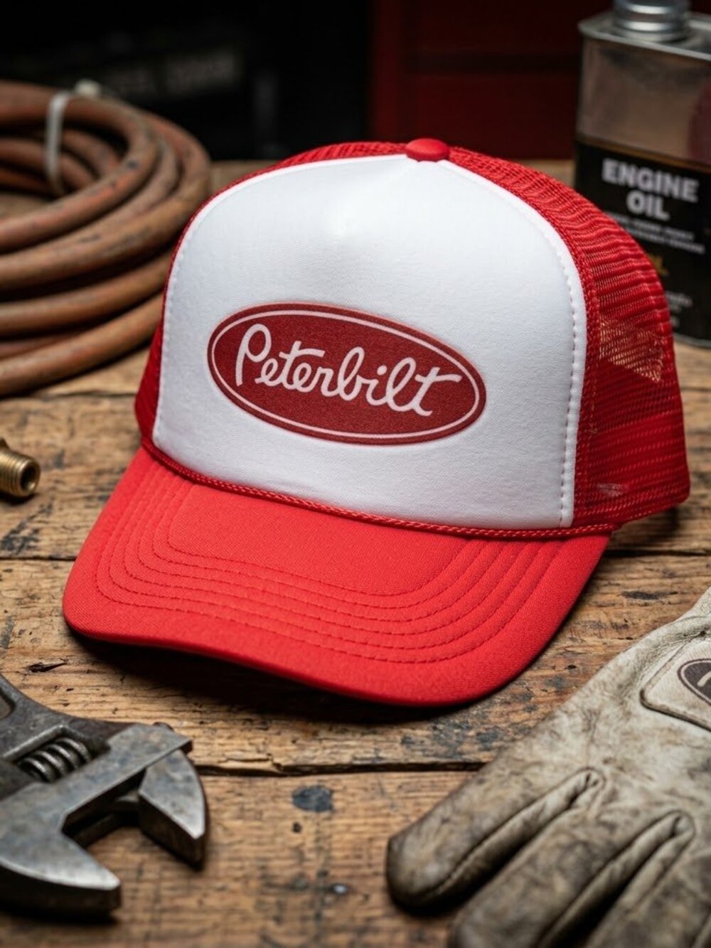 Retro Peterbilt Hat Semi Truck Red White Foam Rope Snapback Trucker Cap USA New